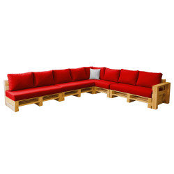 Combinaison carrée 8 places avec accoudoir MODULPOP rouge