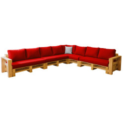 Combinaison carrée 8 places avec accoudoirs MODULPOP rouge