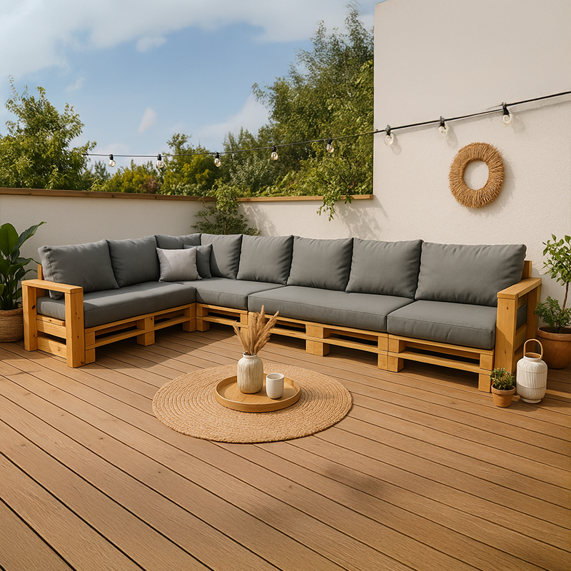 Salon De Jardin 2 Pièces En Palettes De Pin Imprégné - Fauteuil + Table, Modulable, Résistant Aux Intempéries